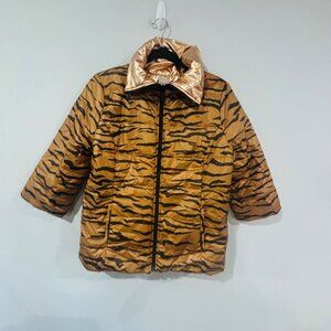 CHICOS ZENERGY Reversible Puffer Jacket Metallic Pink Animal Print Size Medium